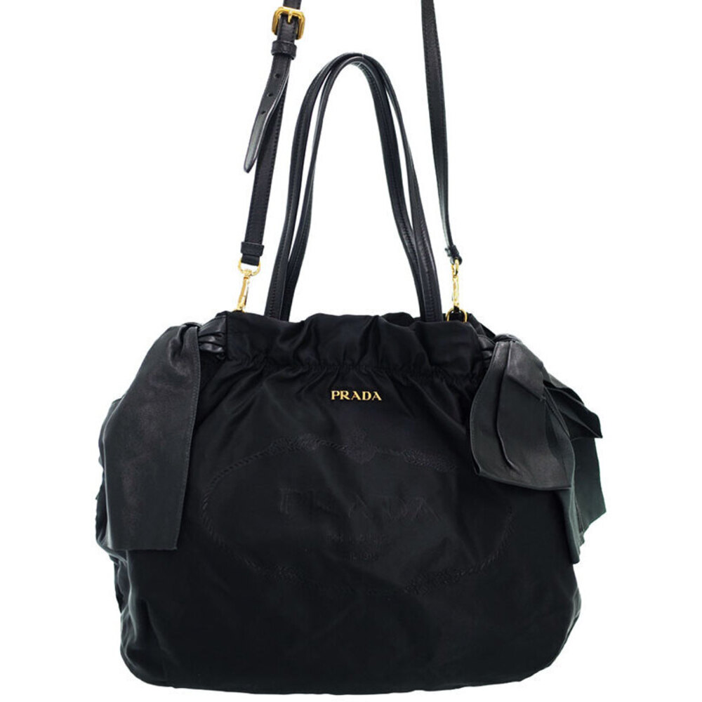 Prada Tessuto Jacquard Logo Bow Bag black
